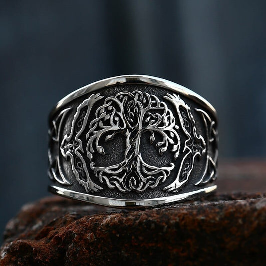 Bague Yggdrasil et Corbeaux d'Odin