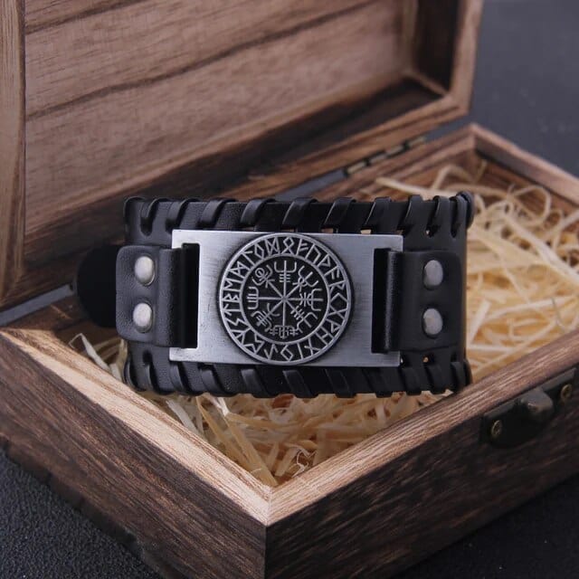 Bracelet Cuir Homme Viking Noir