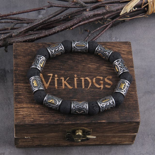 Bracelet Pierre de Lave Runique Or / 10 runes