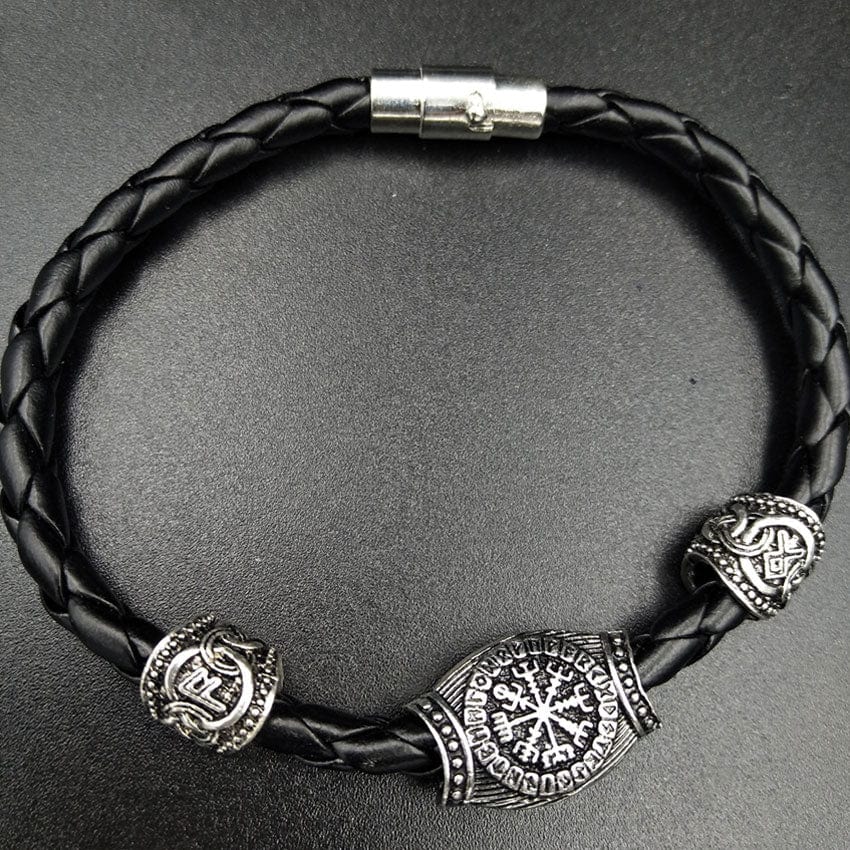 Bracelet Viking en Cuir Argent / 21 cm