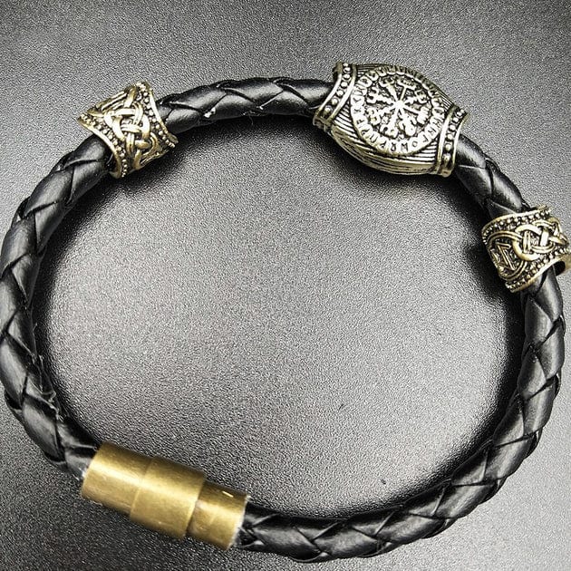 Bracelet Viking en Cuir Or / 21 cm