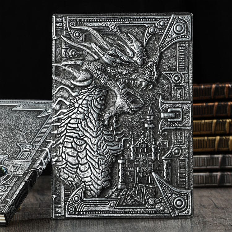 Carnet Dragon en Relief Argent