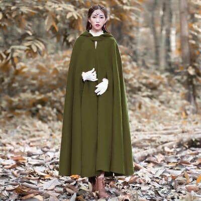 Manteau Long à Capuche Vert