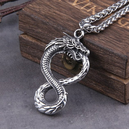 Pendentif Dragon Viking - Ouroboros Infini Argent / 50 cm