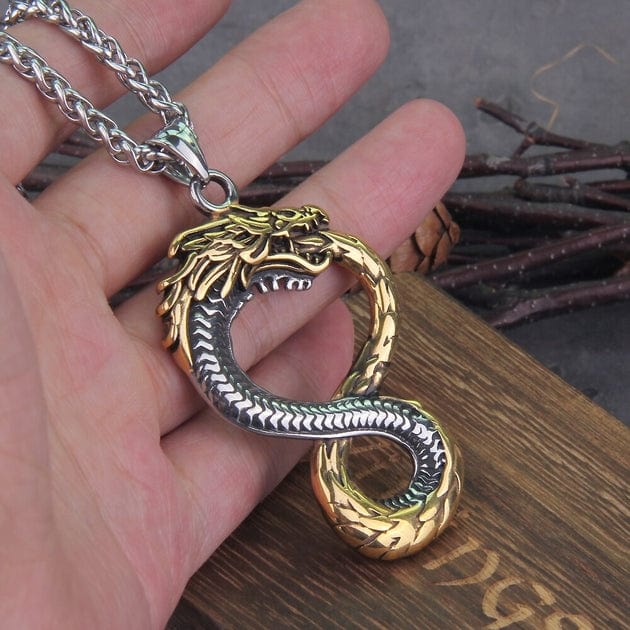 Pendentif Dragon Viking - Ouroboros Infini Or / 50 cm